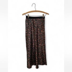 Knit Riot Black and Red Floral Midi Skirt XS